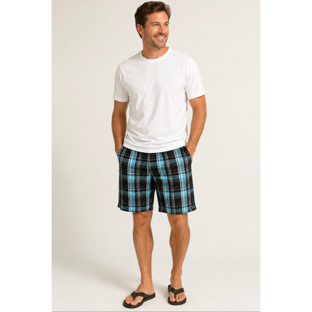Quiksilver Mens Plaid Walking Shorts Blue Black White Size 32